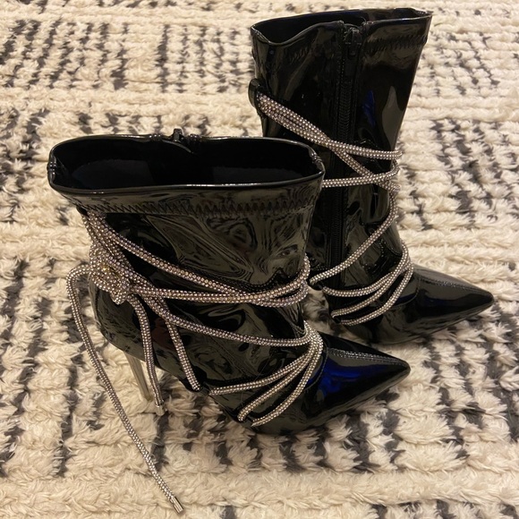 Azalea Wang Diamond Drip Faux Patent Leather Bootie - Picture 7 of 12